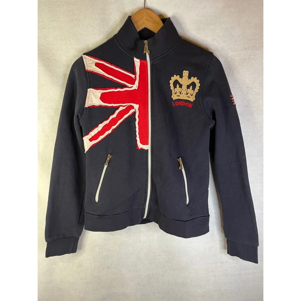 London England NAS jacket full zip navy gold crown emblem Sz L - Picture 1 of 6